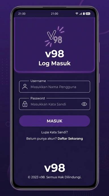 Tampilan halaman login v98